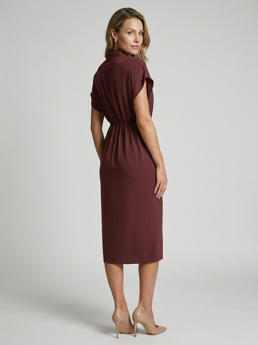 Women's draped midi dress with a V-neck