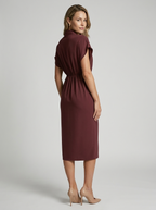 Women's draped midi dress with a V-neck