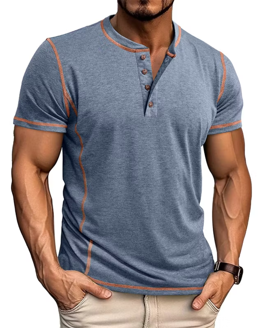 Men's blue button henley t-shirt