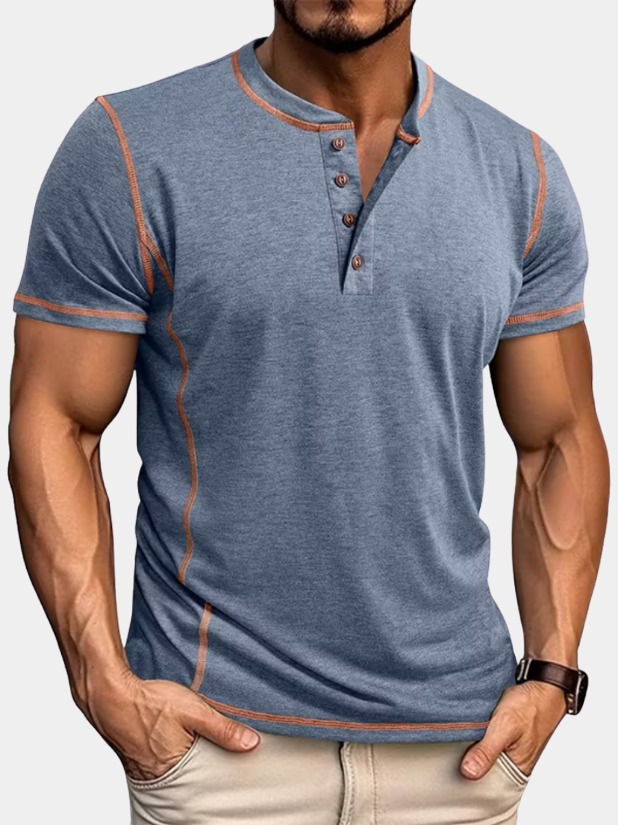 Men's blue button henley t-shirt