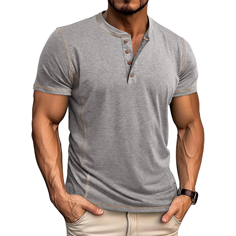 Men's khaki button henley t-shirt