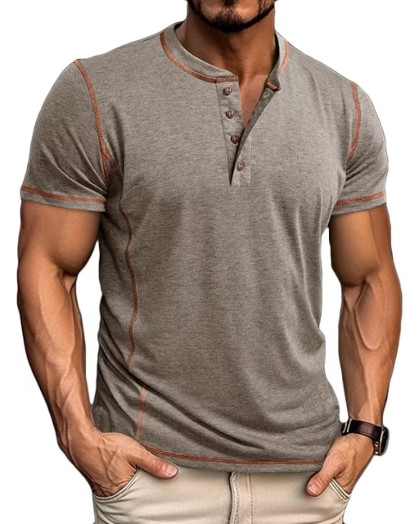 Men's blue button henley t-shirt