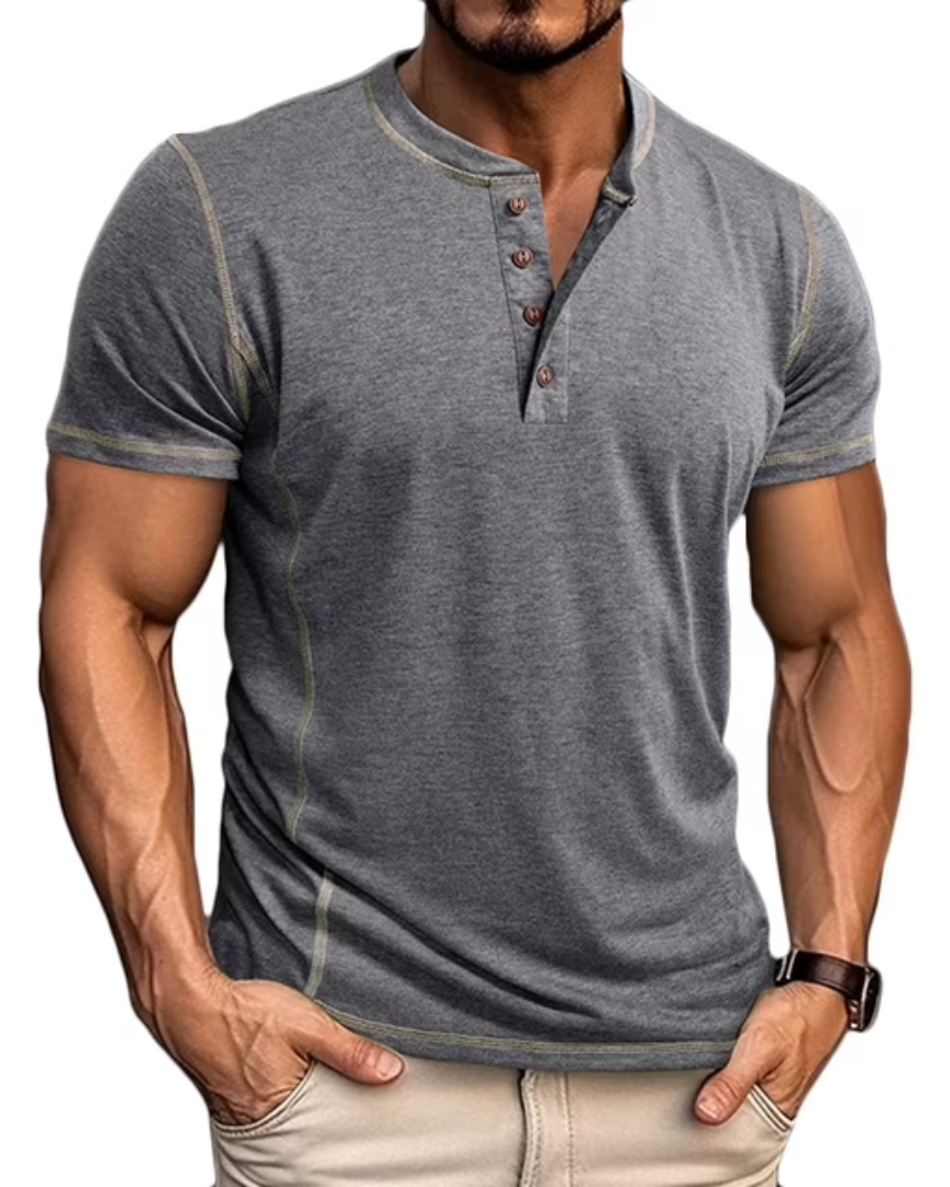 Men's blue button henley t-shirt