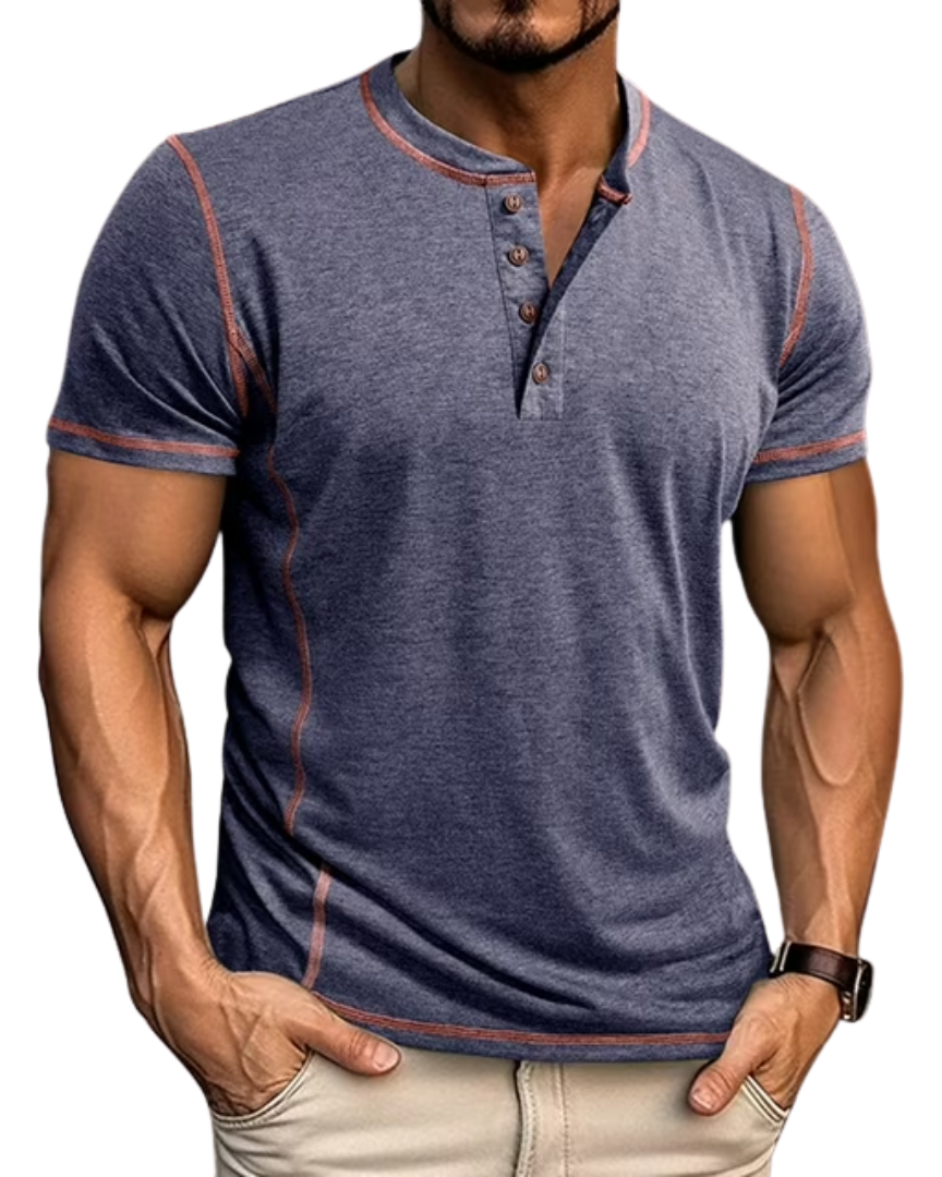 Men's blue button henley t-shirt
