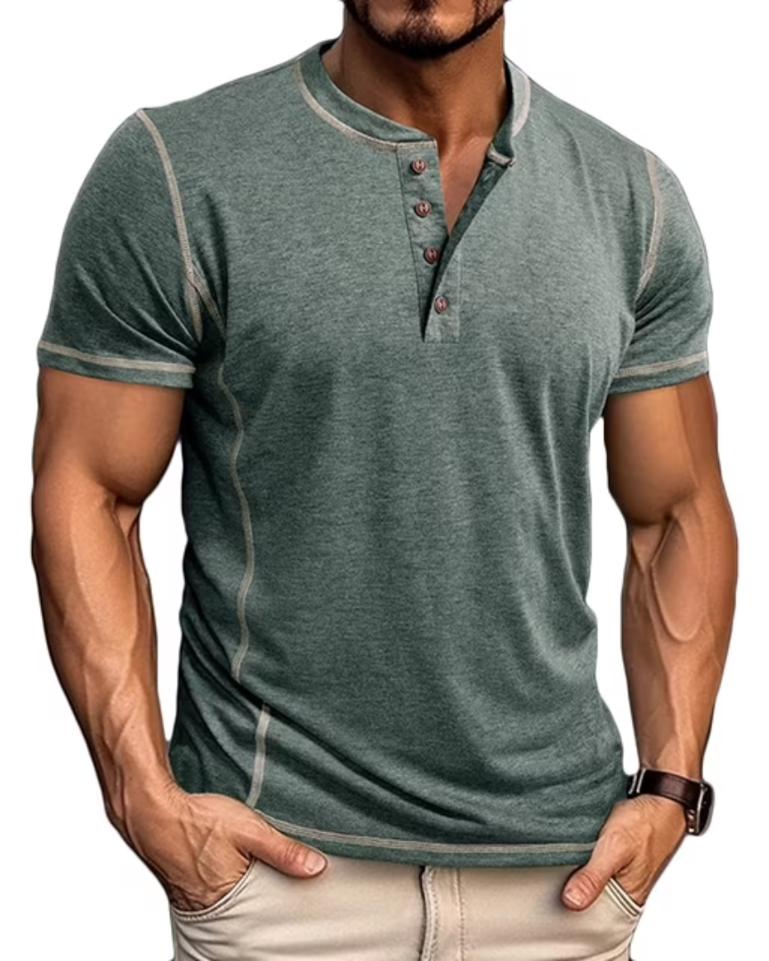 Men's blue button henley t-shirt