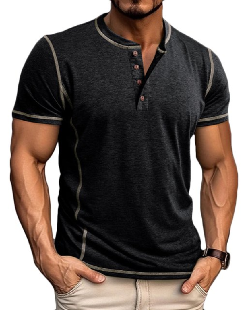 Men's khaki button henley t-shirt