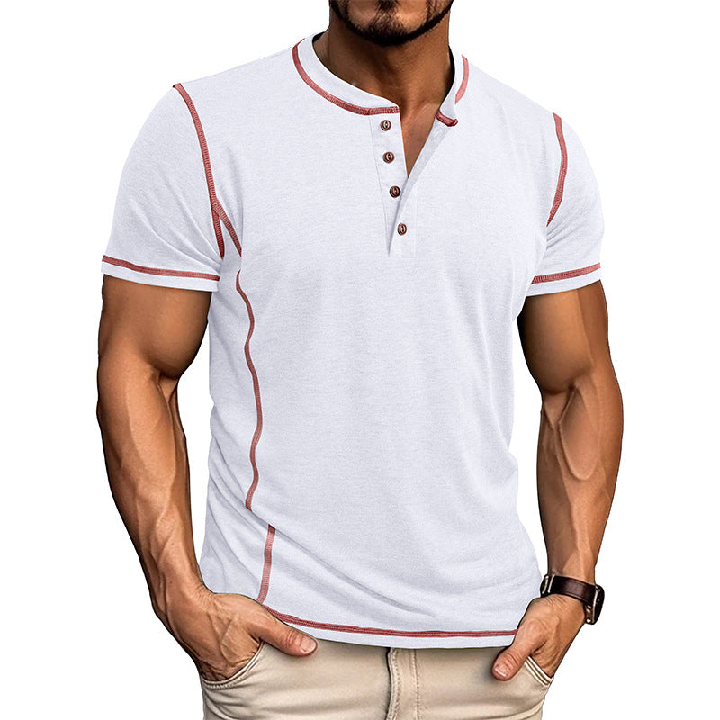 Men's khaki button henley t-shirt