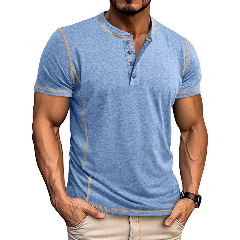 Men's khaki button henley t-shirt