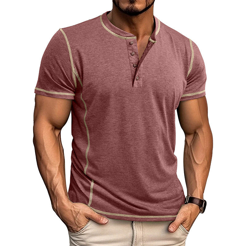 Men's khaki button henley t-shirt