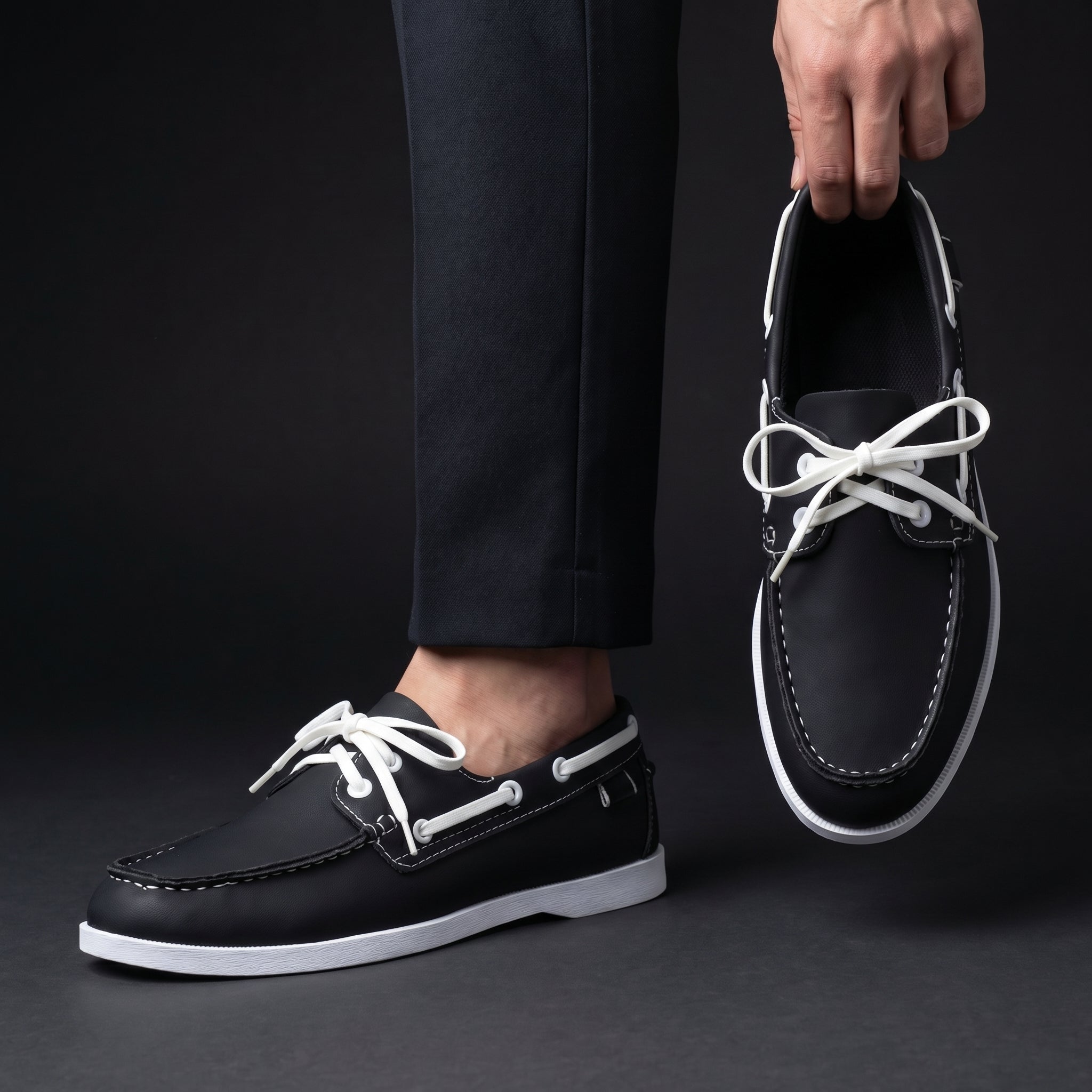 Men's white classic boat shoes with contrast trim