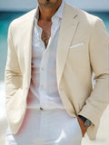 Men's beige single breasted blazer with a structured lapel collar