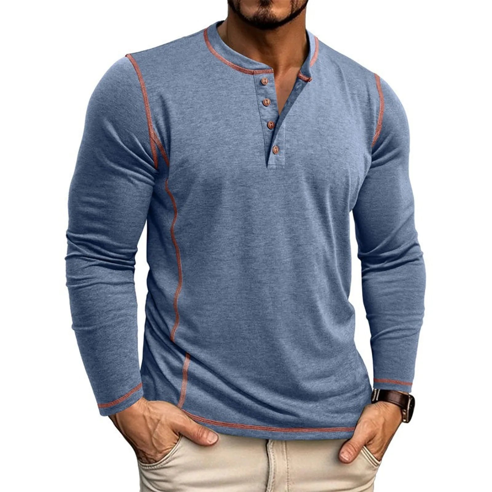 Men's blue classic long sleeve shirt