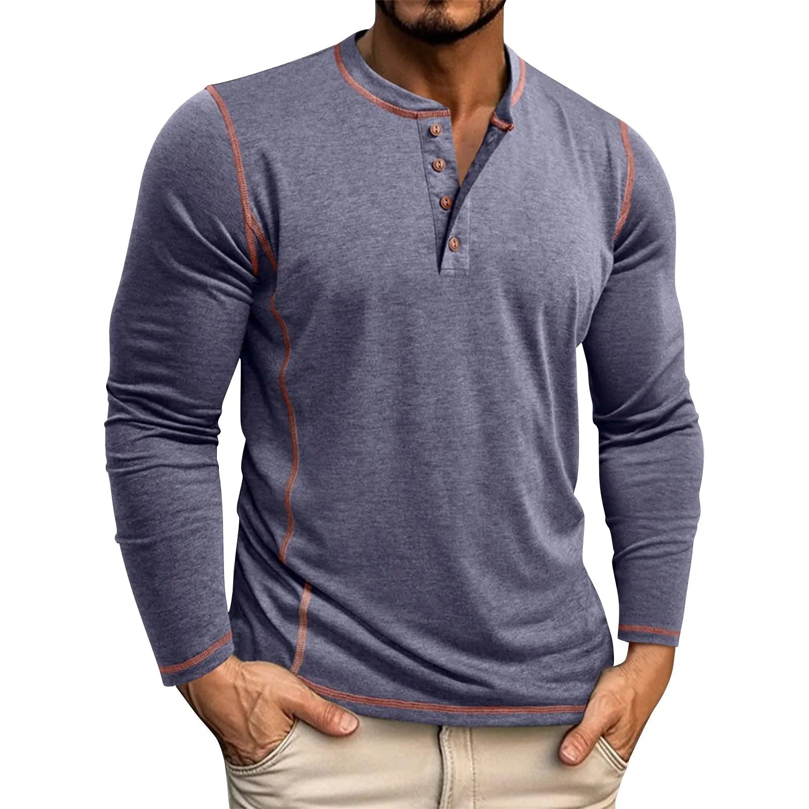 Men's blue classic long sleeve shirt