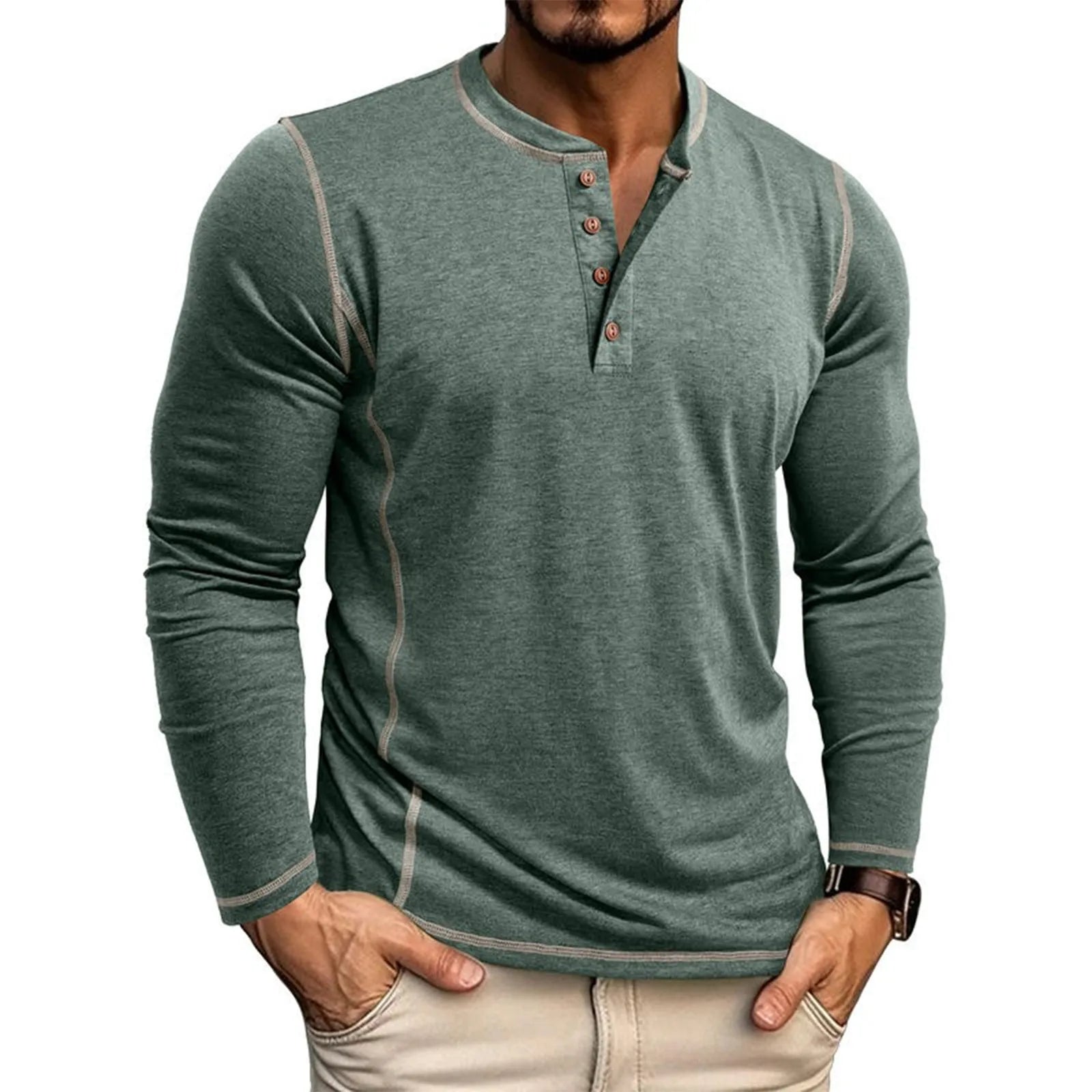 Men's blue classic long sleeve shirt