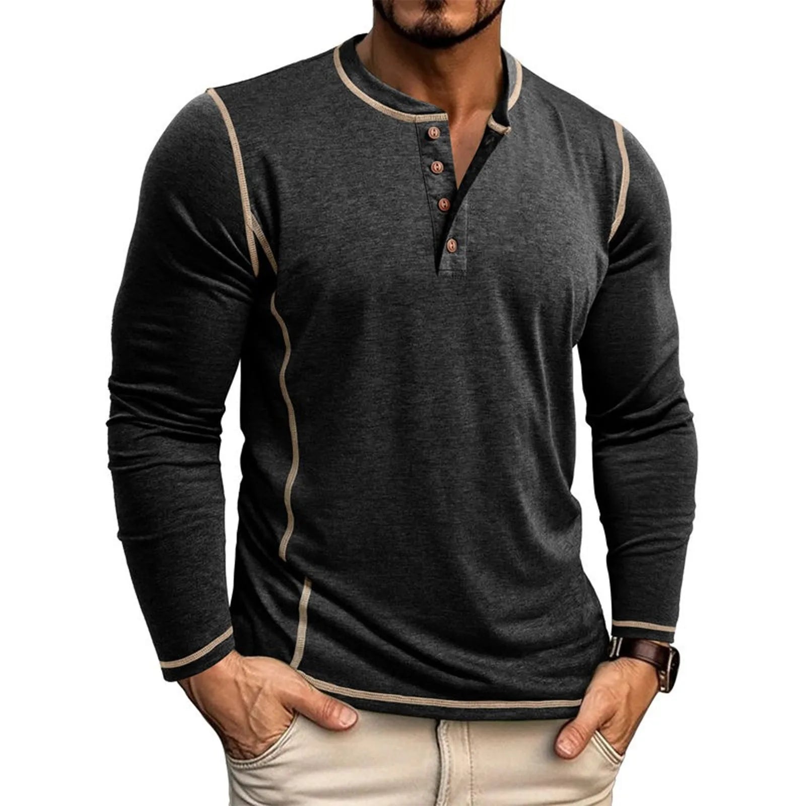 Men's khaki classic long sleeve shirt