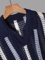 Men's green open knit polo shirt with a structured collar