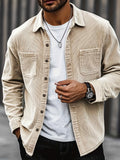 Men's beige corduroy overshirt with a lapel collar
