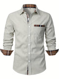 Men's light grey corduroy check overshirt with long sleeves