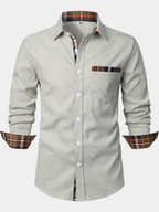 Men's light grey corduroy check overshirt with long sleeves