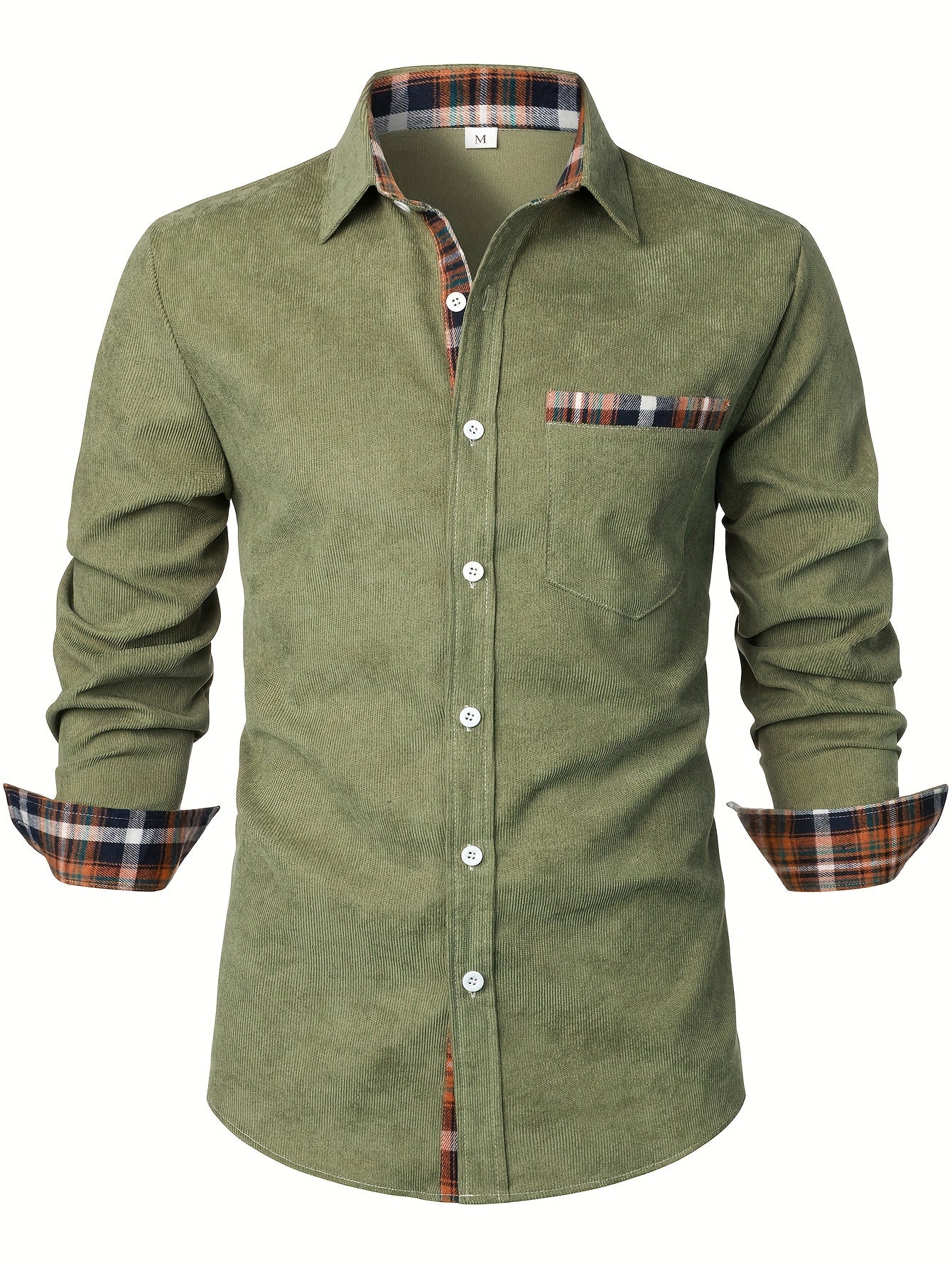 Men's light grey corduroy check overshirt with long sleeves