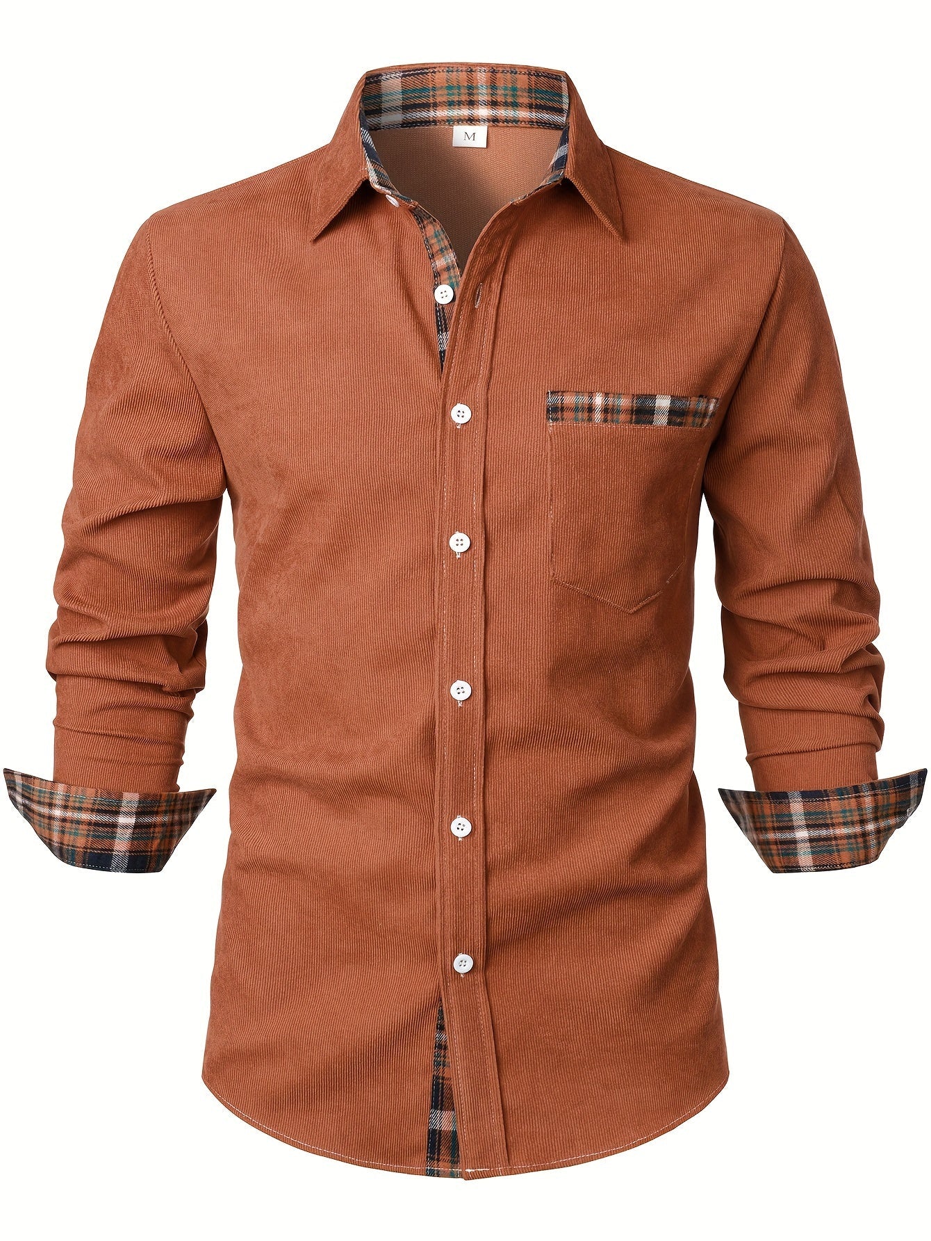 Men's light grey corduroy check overshirt with long sleeves