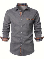Men's green corduroy check overshirt with long sleeves