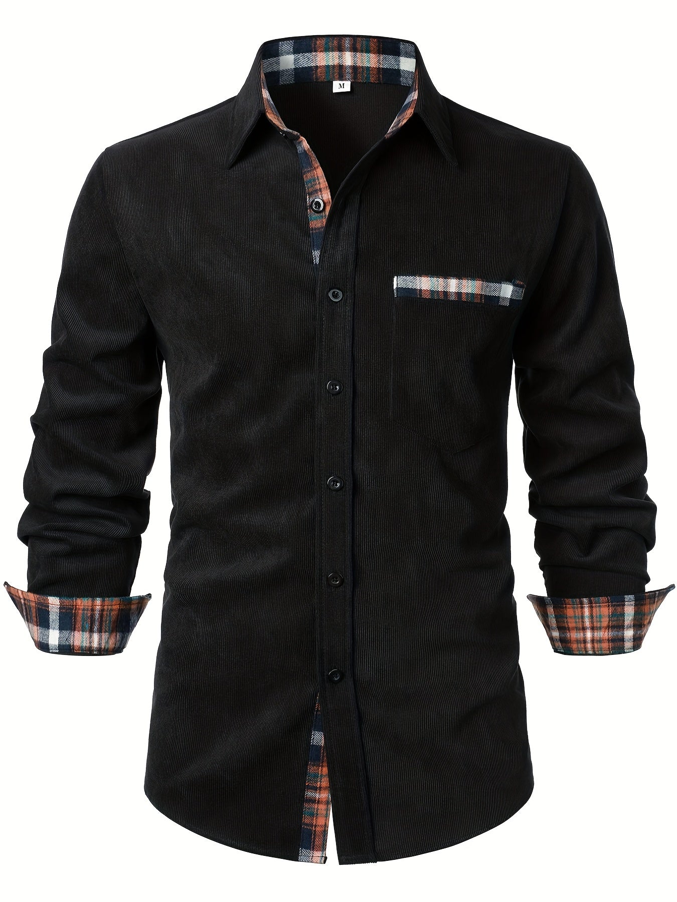 Men's green corduroy check overshirt with long sleeves