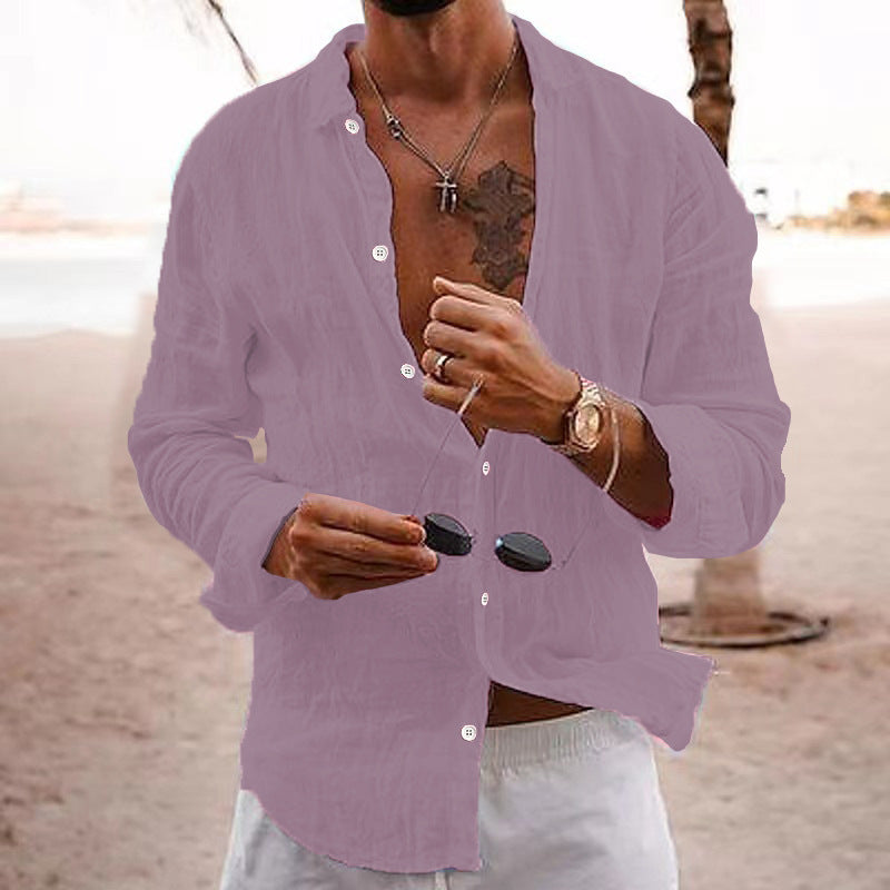 Men's beige short sleeve cotton henley top