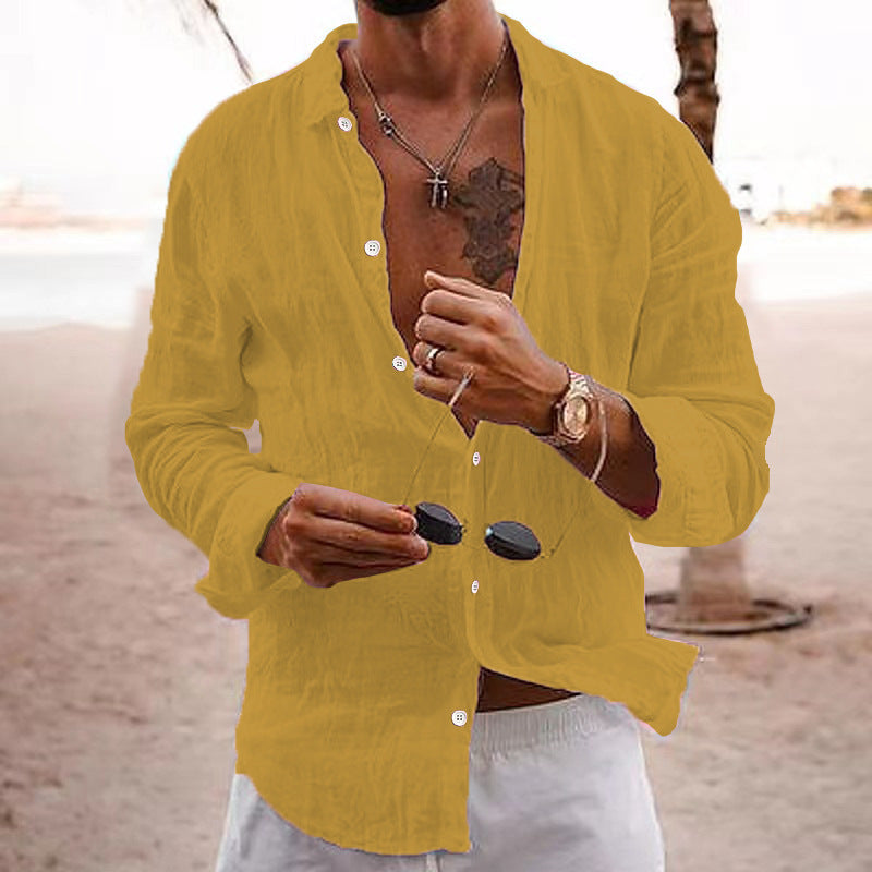 Men's beige short sleeve cotton henley top