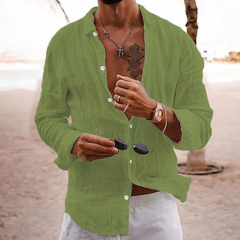 Men's beige short sleeve cotton henley top
