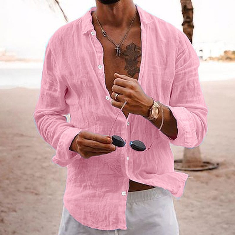 Men's beige short sleeve cotton henley top