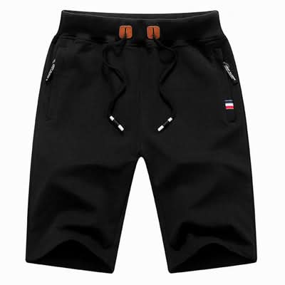 Men's white training shorts with a drawstring waist and zip pockets