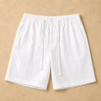 Men's white linen blend drawstring shorts