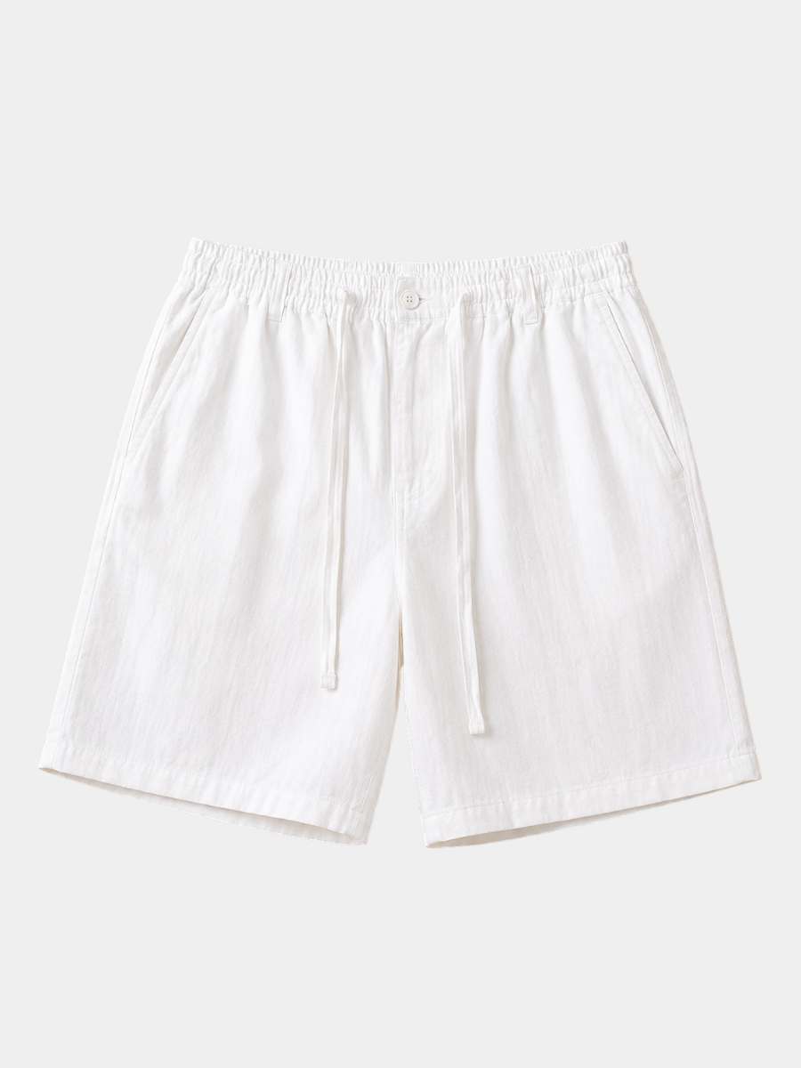 Men's white linen blend drawstring shorts