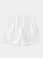 Men's white linen blend drawstring shorts