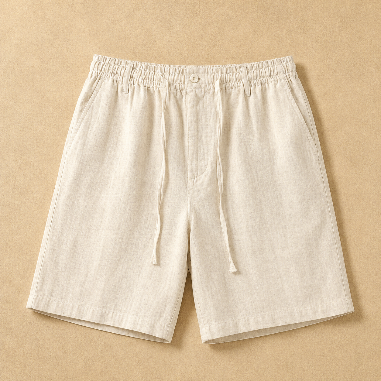 Men's white linen blend drawstring shorts