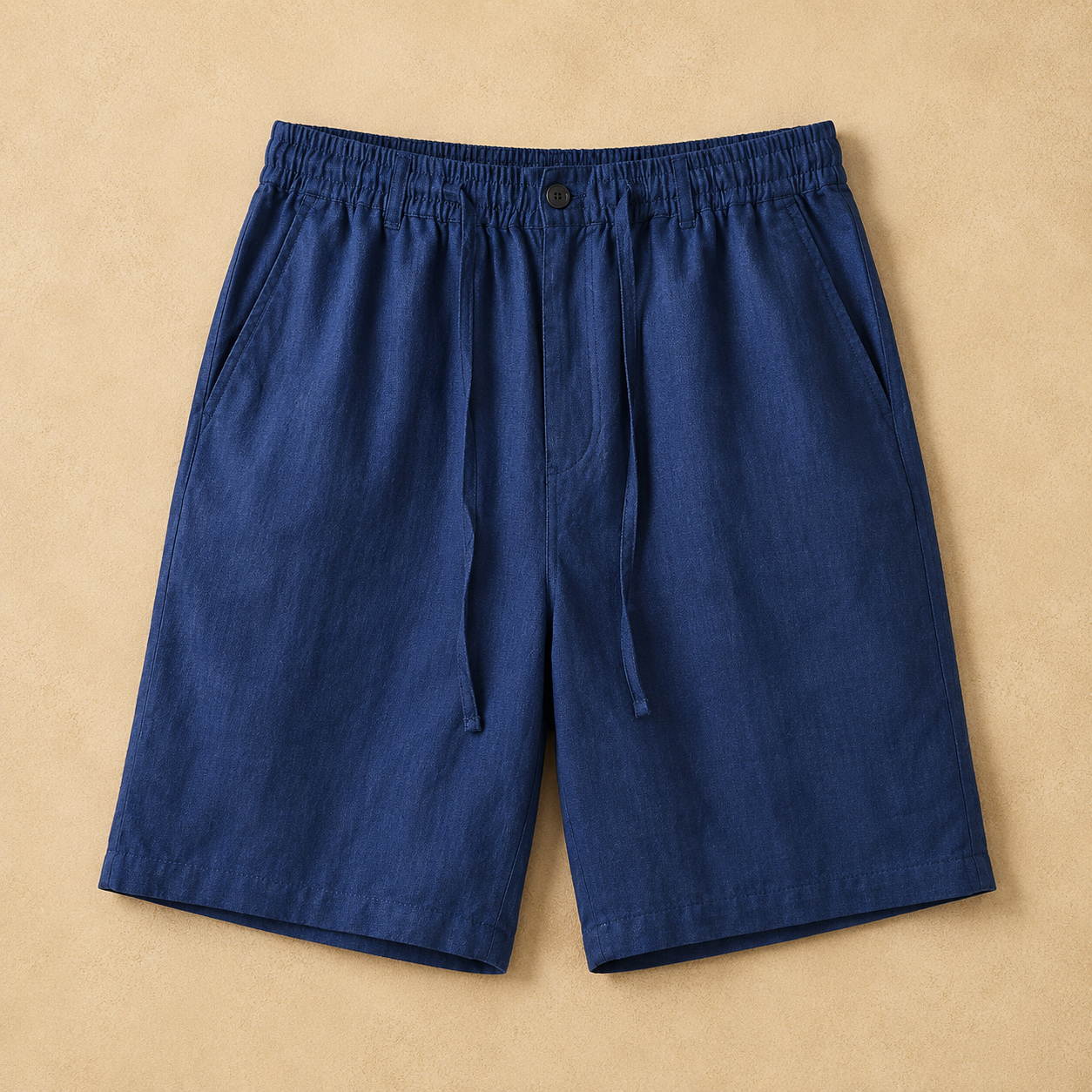 Men's white linen blend drawstring shorts