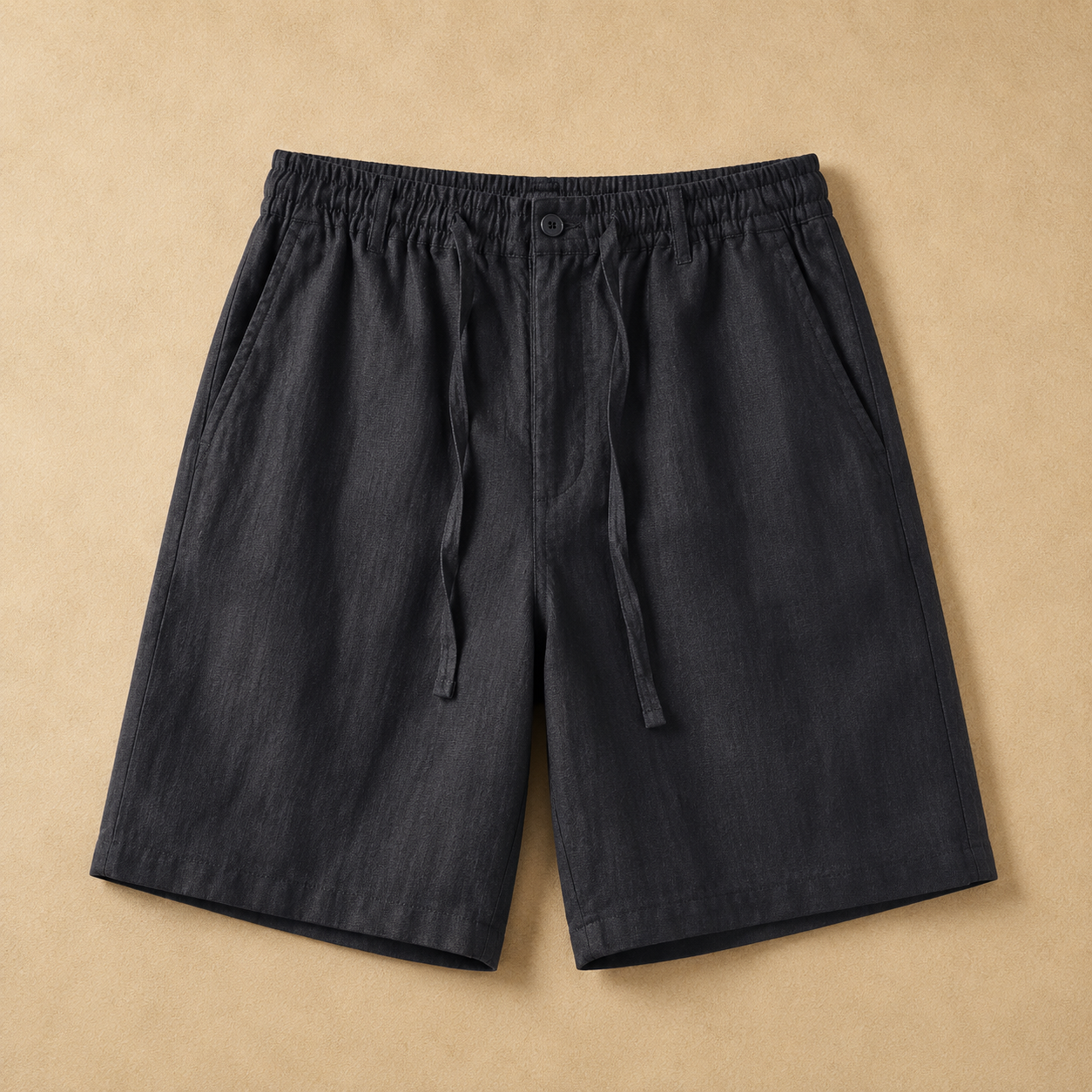 Men's white linen blend drawstring shorts