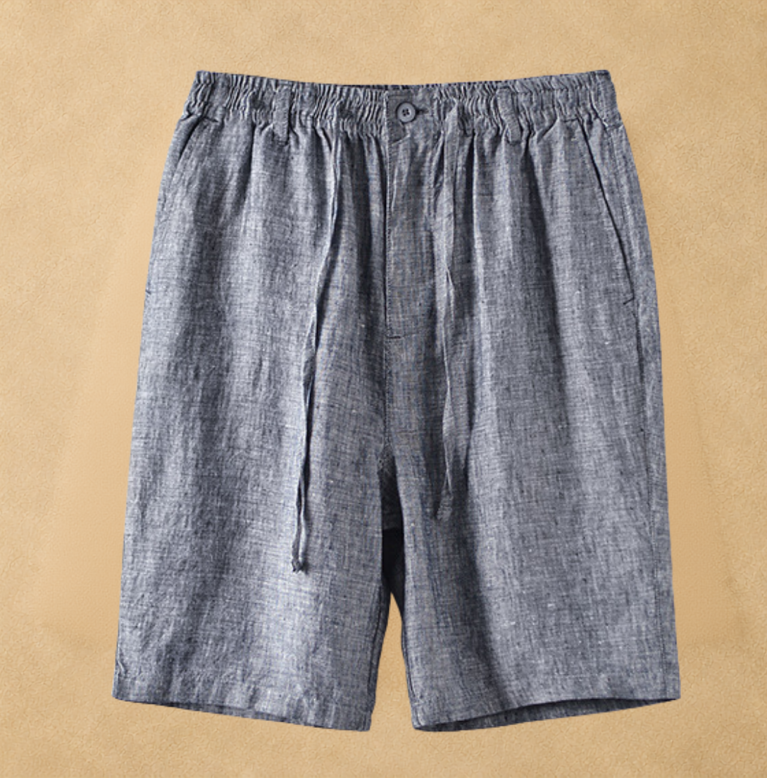 Men's white linen blend drawstring shorts