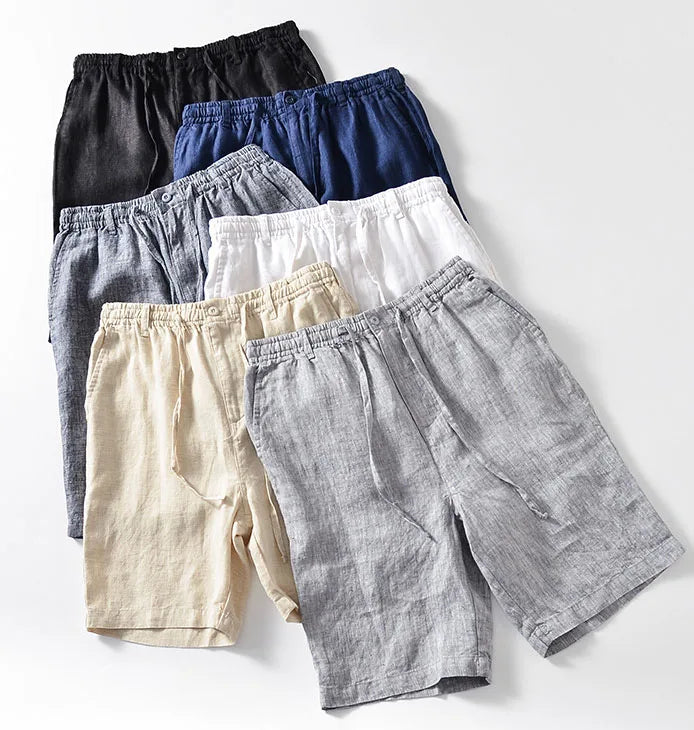 Men's beige linen blend drawstring shorts