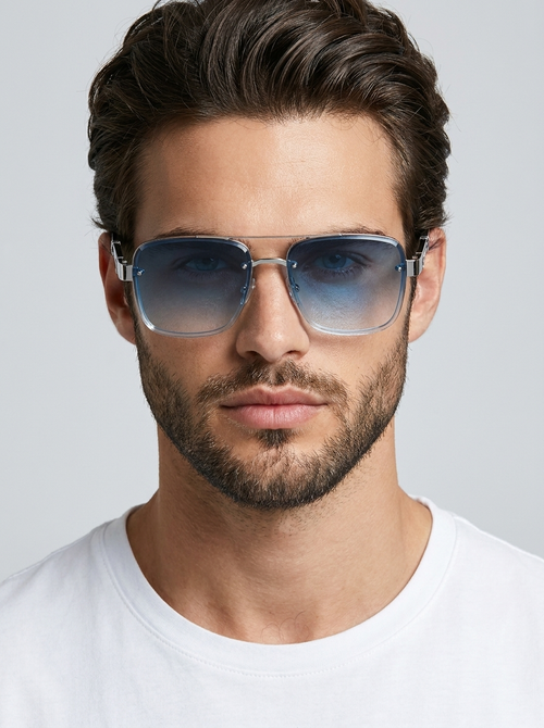 Men's square sunglasses with a slim metal frame