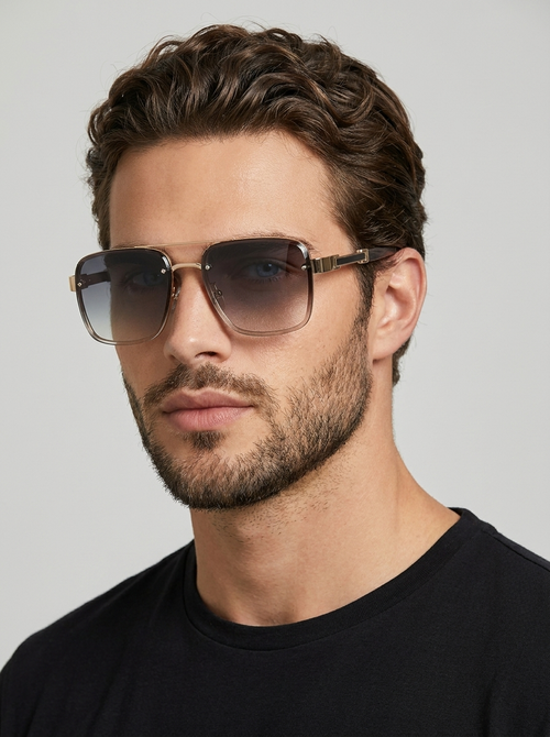 Men's square sunglasses with a slim metal frame