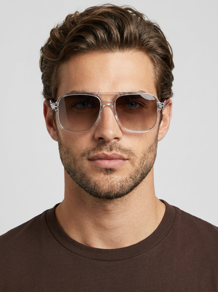 Men's square sunglasses with a slim metal frame
