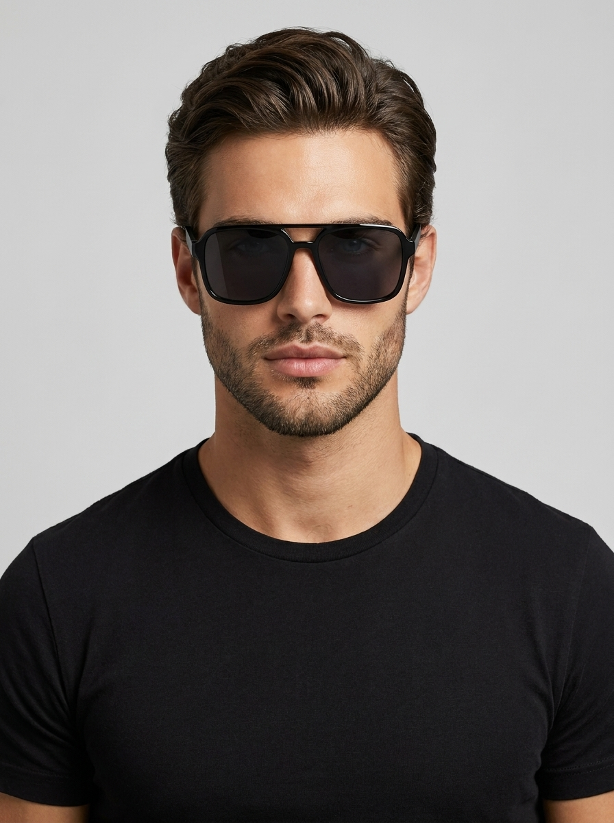 Men's square sunglasses with a slim metal frame