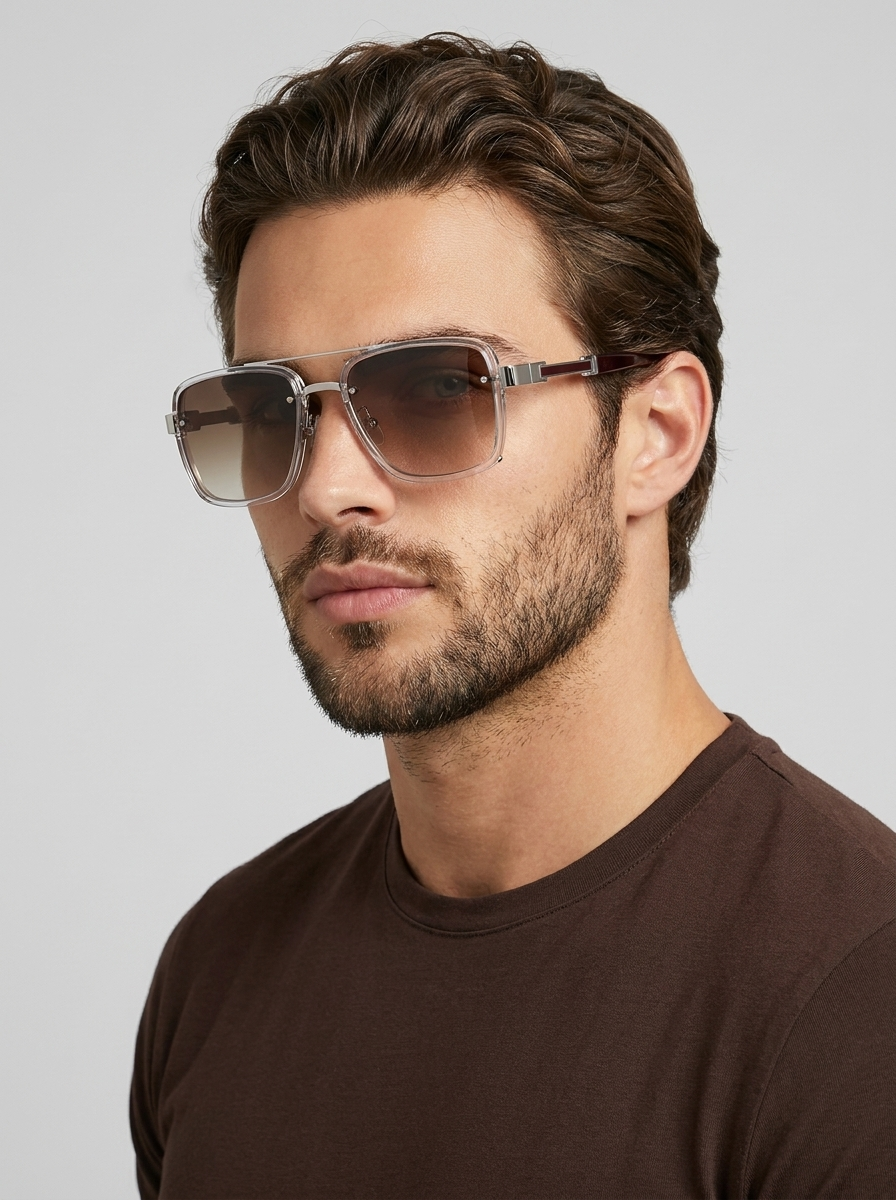 Men's square sunglasses with a slim metal frame