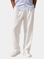 Men's white elastic waist straight leg trousers