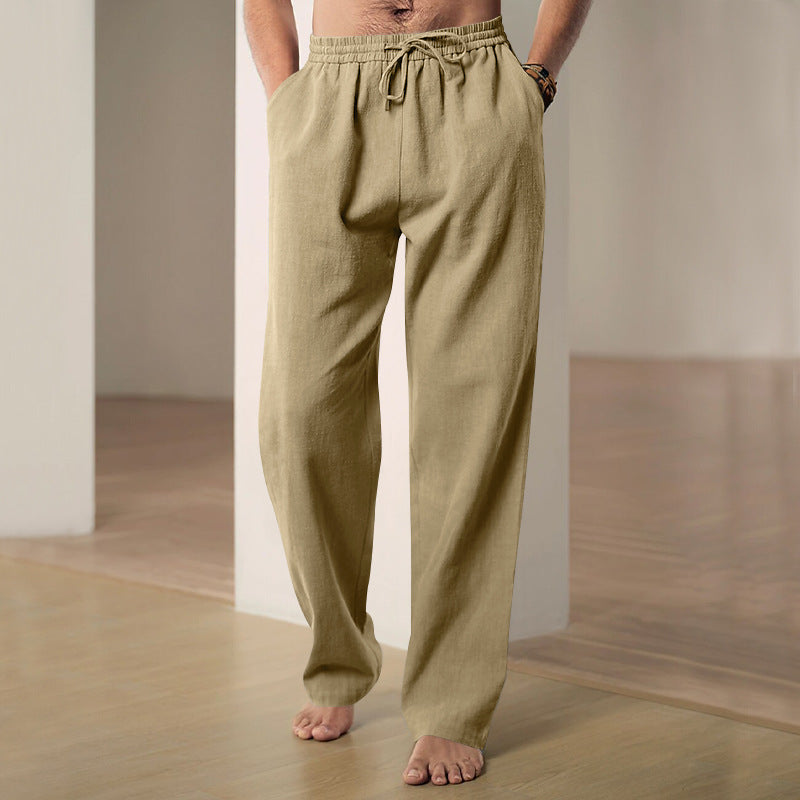 Men's light blue elastic waist straight leg trousers