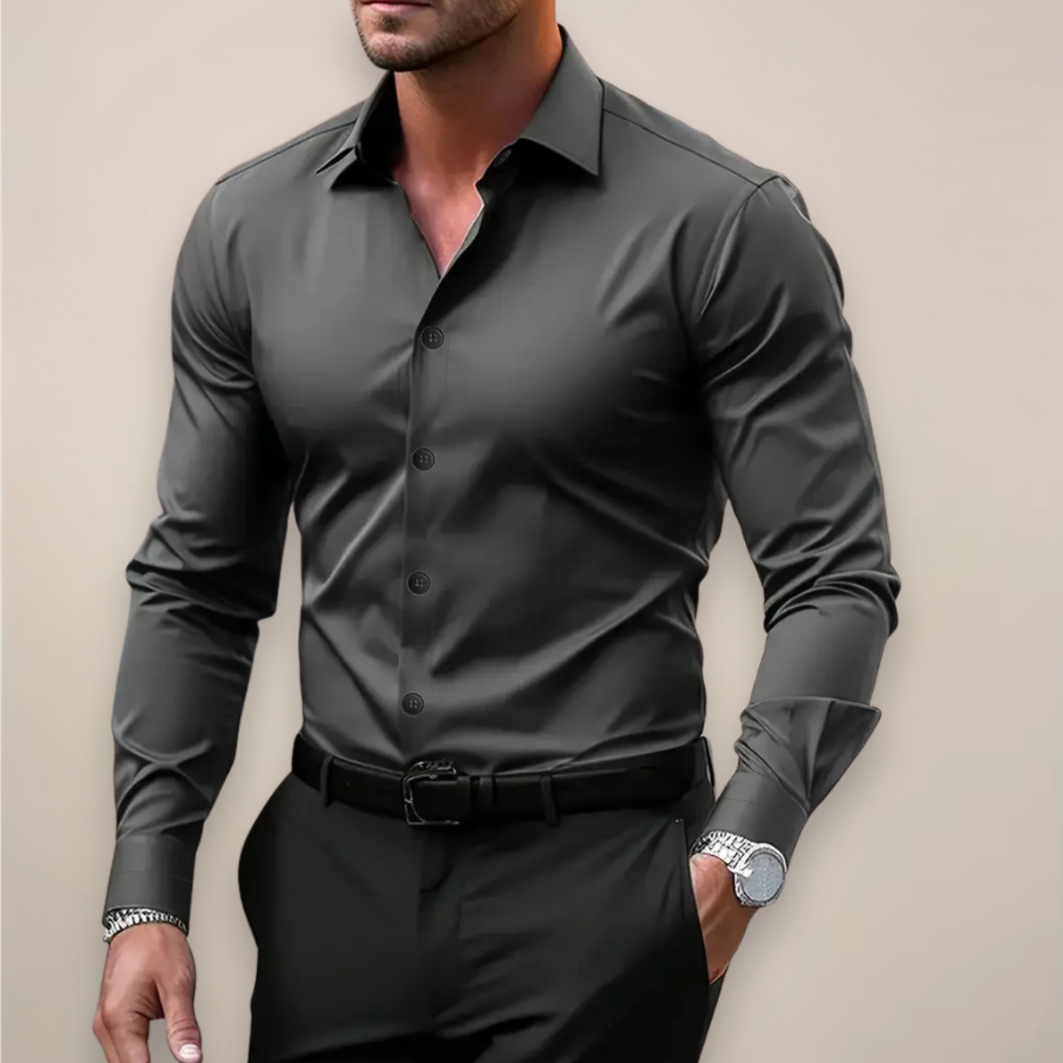 Effortless Men's Dress Shirt With Notched Collar 0