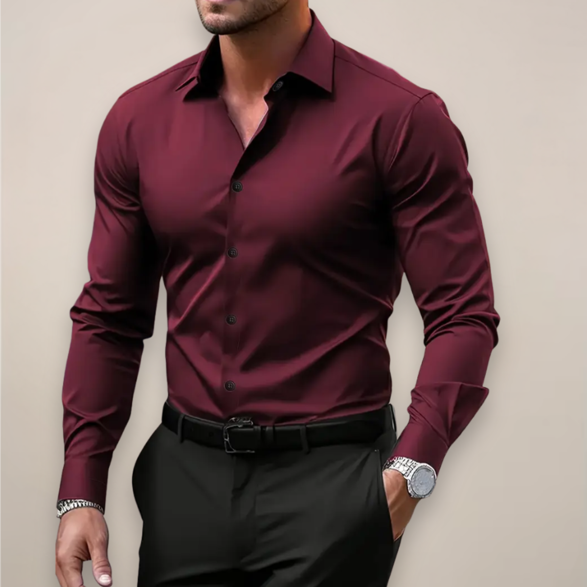 Effortless Men's Dress Shirt With Notched Collar 1
