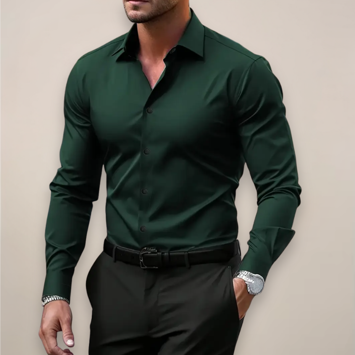 Effortless Men's Dress Shirt With Notched Collar 2